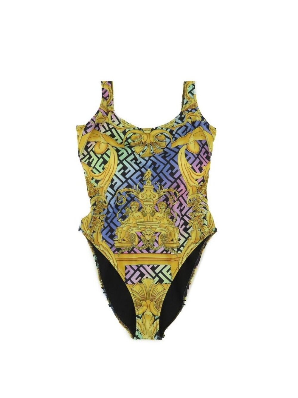 Fendi Fendace Swimwear Swimsuit Yellow Black Polyester Polyurethane